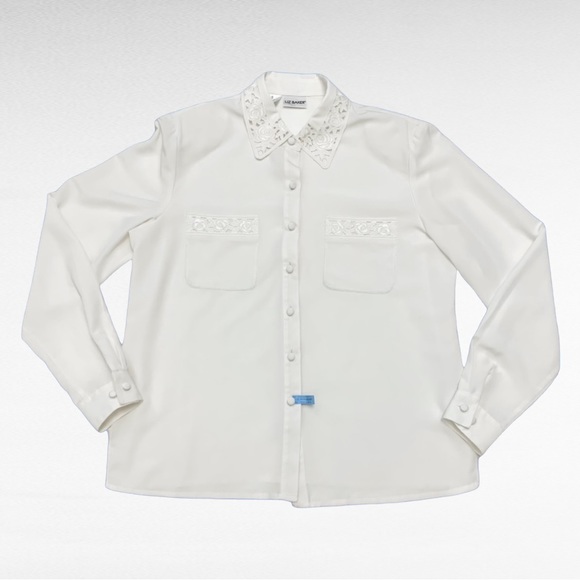 VINTAGE | 1990's Liz Baker White Embellished Long Sleeve Button Down Shirt - Picture 7 of 8